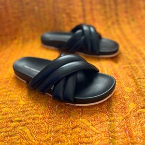 NEVER WORN Black slides cross over sandals French Connection